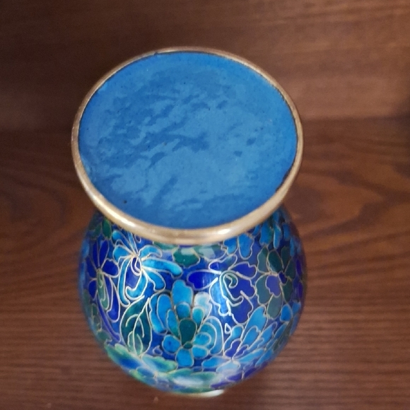 Vintage Cloisonne Elegant Blue and Gold Floral Vase - Picture 4 of 4